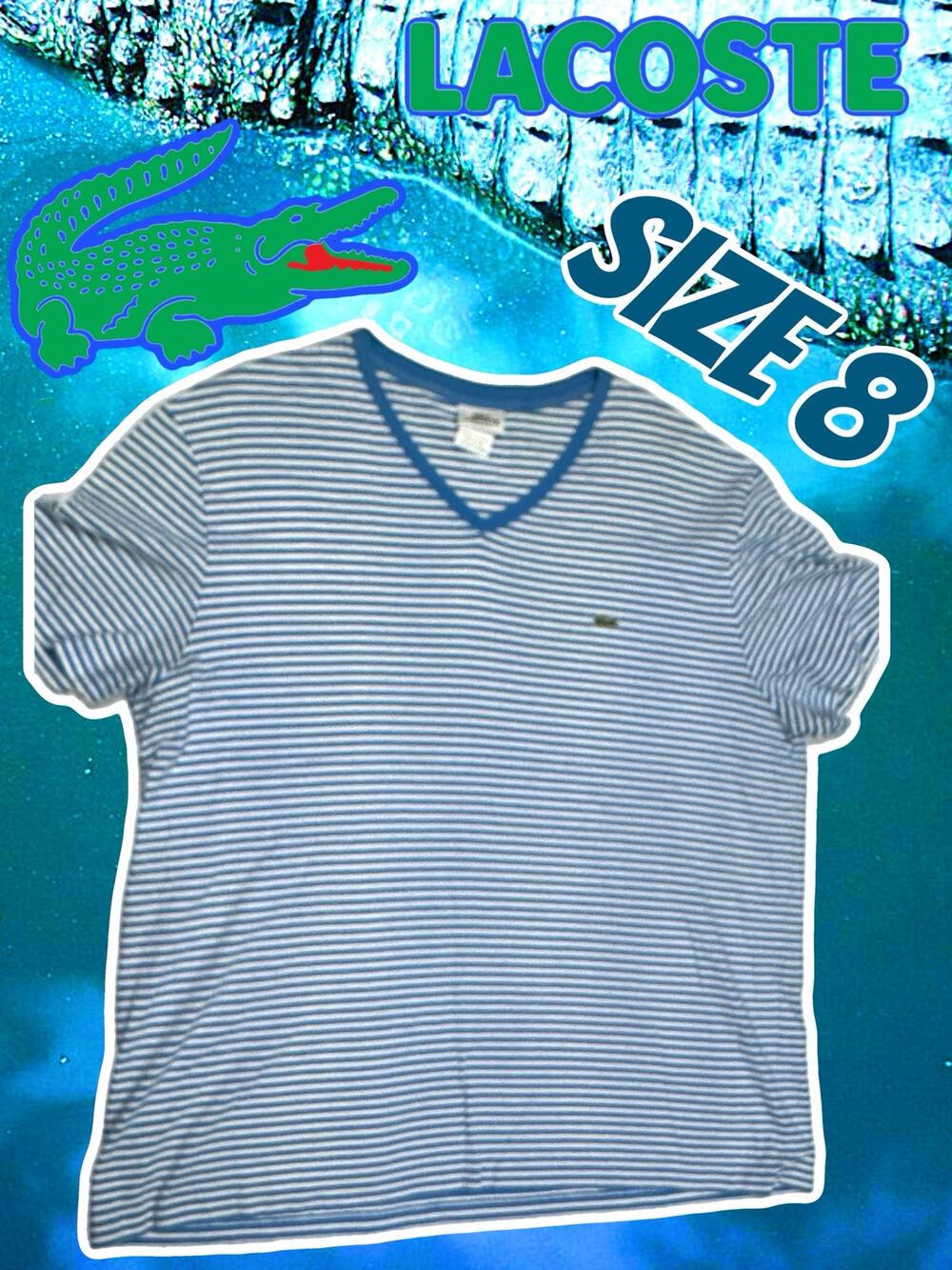 Lacoste Blue White Shirt Size 3XL V Neck